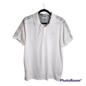 Calvin Klein White Short Sleeve Pima Cotton Polo Shirt with Shoulder Logos